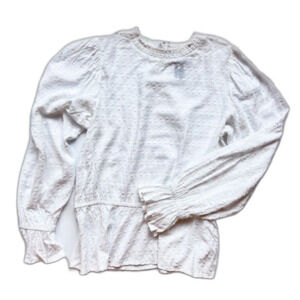 Wrangler Retro White Textured Peplum Blouse | Modal Blend | Size M